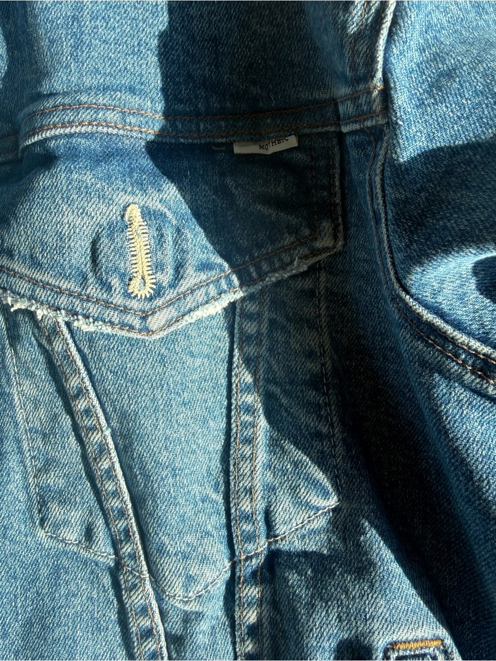MOTHER Light Blue Distressed Frayed-Hem Denim Jacket - Picture 4 of 7
